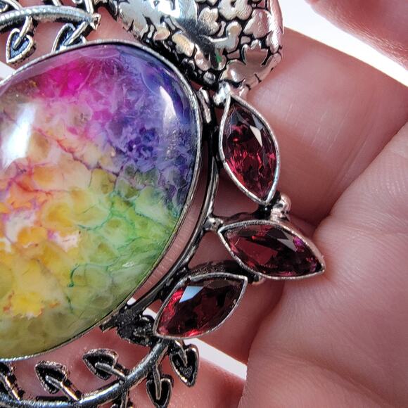 Handmade Multicolor Tourmaline Pendant with Garnet and Sterling Silver Setting - Picture 9 of 10